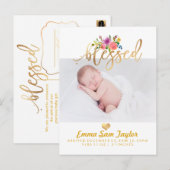 PixDezines Birth Announcement/Floral Waterverf Aankondigingskaart (Voorkant / Achterkant)