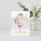 PixDezines Birth Announcement/Floral Waterverf Aankondigingskaart (Staand voorkant)