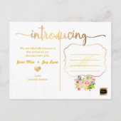 PixDezines Birth Announcement/Floral Waterverf Aankondigingskaart (Achterkant)