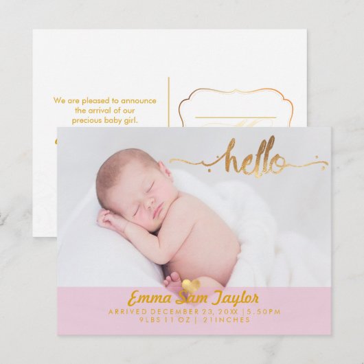 PixDezines Birth Announcement/Floral Waterverf Aankondigingskaart (Voorkant / Achterkant)