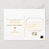 PixDezines Birth Announcement/Floral Waterverf Aankondigingskaart (Achterkant)