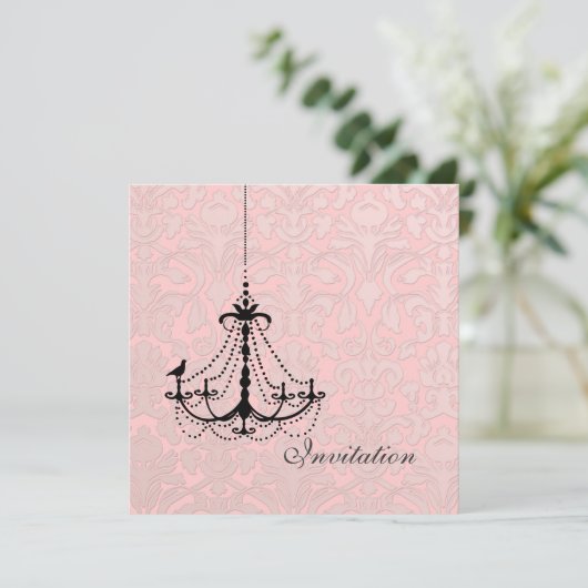 PixDezines Black Chandelier + Bird Kaart (Staand voorkant)