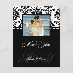 PixDezines Black Damask bruiloft Bedankt Foto Briefkaart