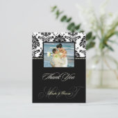 PixDezines Black Damask bruiloft Bedankt Foto Briefkaart (Staand voorkant)