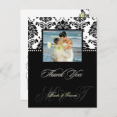 PixDezines Black Damask bruiloft Bedankt Foto Briefkaart (Voorkant / Achterkant)