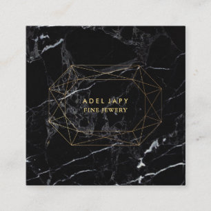 PixDezines Black Marble+Faux Gold Gemstone Facet Vierkante Visitekaartje