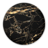 PIXDEZINES BLACK MARBLE+FAUX GOLD VEINES KERAMISCHE KNOP (Voorkant)