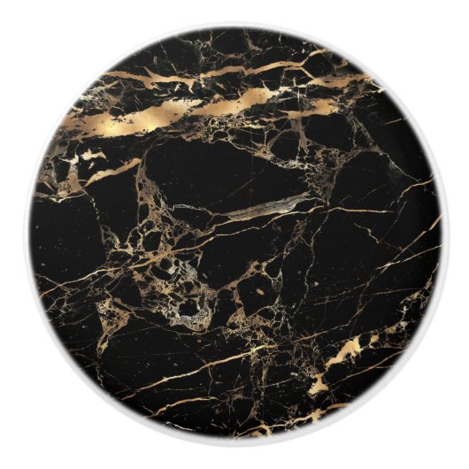 PIXDEZINES BLACK MARBLE+FAUX GOLD VEINES KERAMISCHE KNOP (Voorkant)