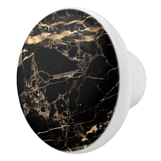 PIXDEZINES BLACK MARBLE+FAUX GOLD VEINES KERAMISCHE KNOP (Rechts)