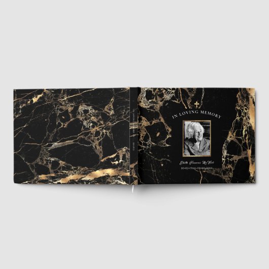 PixDezines Black Marble Funeral w Cross-Guest Book Gastenboek (Volledig)
