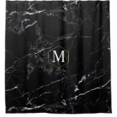 PixDezines BLACK MARBLE+MONOGRAM (verwijderbaar) Douchegordijn (Voorkant)