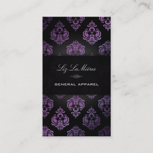 PixDezines Black+Plum Rossellini  Damask Visitekaartje (Voorkant)