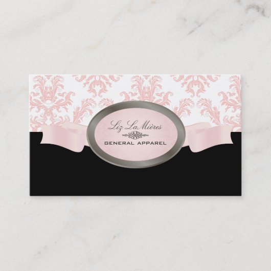 PixDezines Black, Roze, White Céleste Damask Visitekaartje (Voorkant)