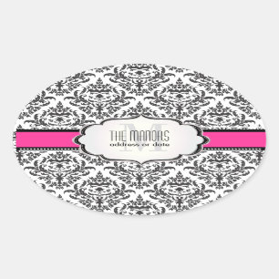 PixDezines Black+White Céline Damask/DIY kleur Ovale Sticker