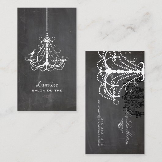 PixDezines Black+White Chandelier Chalkboard Visitekaartje (Voorkant / Achterkant)