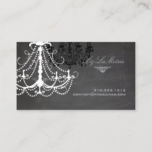 PixDezines Black+White Chandelier Chalkboard Visitekaartje (Achterkant)