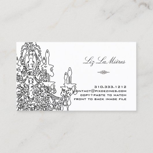 PixDezines Black+White Chandelier/DIY-achtergrond Visitekaartje (Achterkant)