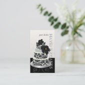 PixDezines Black+White damask cake/pâtisserie Visitekaartje (Staand voorkant)