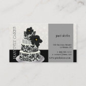 PixDezines Black+White damask cake/pâtisserie Visitekaartje (Achterkant)