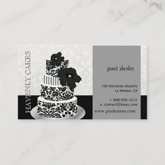 PixDezines Black+White damask cake/pâtisserie Visitekaartje (Achterkant)
