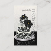 PixDezines Black+White damask cake/pâtisserie Visitekaartje (Voorkant)