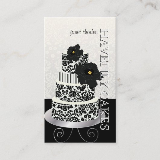 PixDezines Black+White damask cake/pâtisserie Visitekaartje (Voorkant)