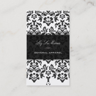 PixDezines Black+White Haute Couture Damask Visitekaartje