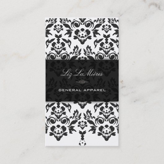 PixDezines Black+White Haute Couture Damask Visitekaartje (Voorkant)