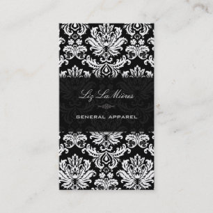 PixDezines Black+White Pique Vintage Damast Visitekaartje