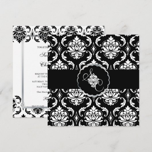 PixDezines Black+White Vendome Damask Kaart (Voorkant / Achterkant)