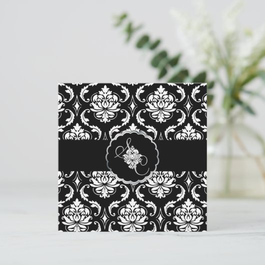 PixDezines Black+White Vendome Damask Kaart (Staand voorkant)