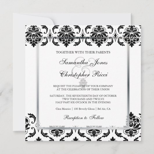 PixDezines Black+White Vendome Damask Kaart (Achterkant)