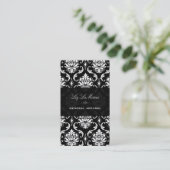PixDezines Black+White Vendome Damask Visitekaartje (Staand voorkant)