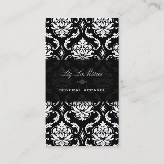 PixDezines Black+White Vendome Damask Visitekaartje (Voorkant)