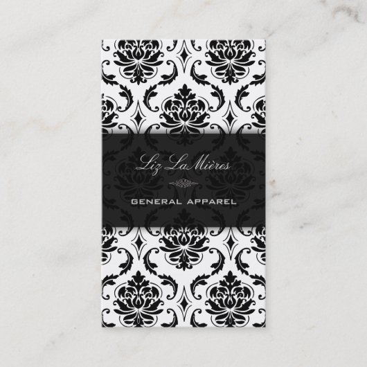 PixDezines Black+White Vendome Damask Visitekaartje (Voorkant)