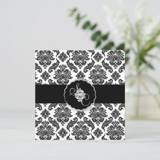 PixDezines Black+White Venezia Damask Kaart (Staand voorkant)