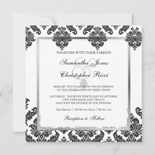 PixDezines Black+White Venezia Damask Kaart (Achterkant)