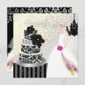 PixDezines Black+White Wedding Cake Kaart (Voorkant / Achterkant)