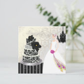 PixDezines Black+White Wedding Cake Kaart (Staand voorkant)