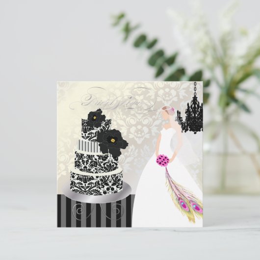 PixDezines Black+White Wedding Cake Kaart (Staand voorkant)