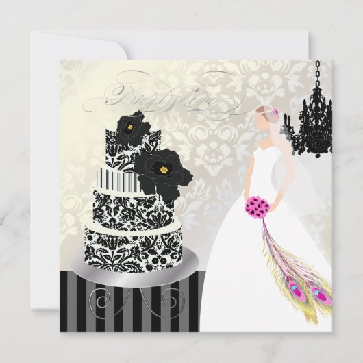 PixDezines Black+White Wedding Cake Kaart (Voorkant)