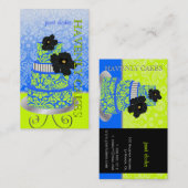 PixDezines Blauw+Groen damast taart/pâtisserie Visitekaartje (Voorkant / Achterkant)