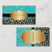 PixDezines blauw  kant+cheetah Visitekaartje (Voorkant / Achterkant)