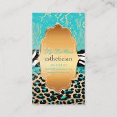 PixDezines blauw  kant+luipaard+zebra Visitekaartje (Achterkant)