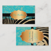 PixDezines blauw  kant+zebra Visitekaartje (Voorkant / Achterkant)