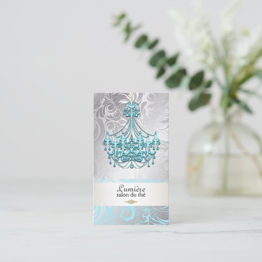 PixDezines blauw kristal kroonluchter/DIY kleur Visitekaartje (Staand voorkant)