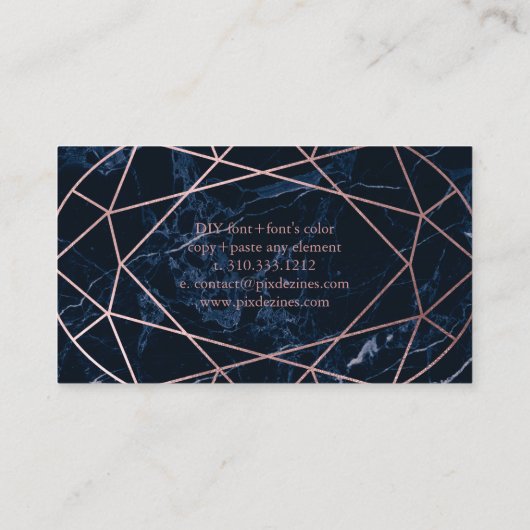 PixDezines Blauw Marble+Faux Roos Goud Ovaal Cut Visitekaartje (Achterkant)