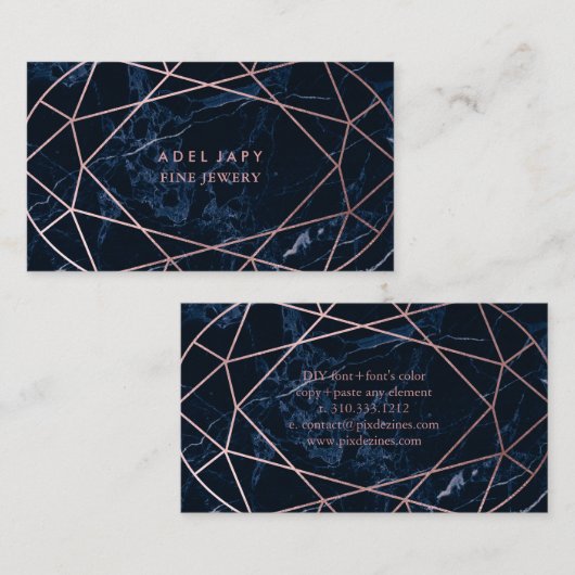 PixDezines Blauw Marble+Faux Roos Goud Ovaal Cut Visitekaartje (Voorkant / Achterkant)