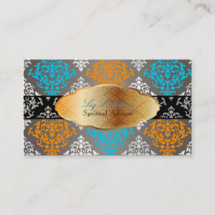 PixDezines blauw+sinaasappel Josephine Damask/DIY  Visitekaartje