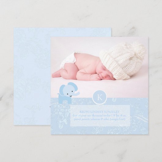 PixDezines blauw toile+olifant Aankondiging (Voorkant / Achterkant)